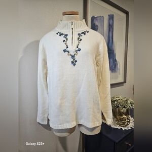 SARAH BENTLEY Vintage Flower Embroidery mock neck collar pullover sweater!